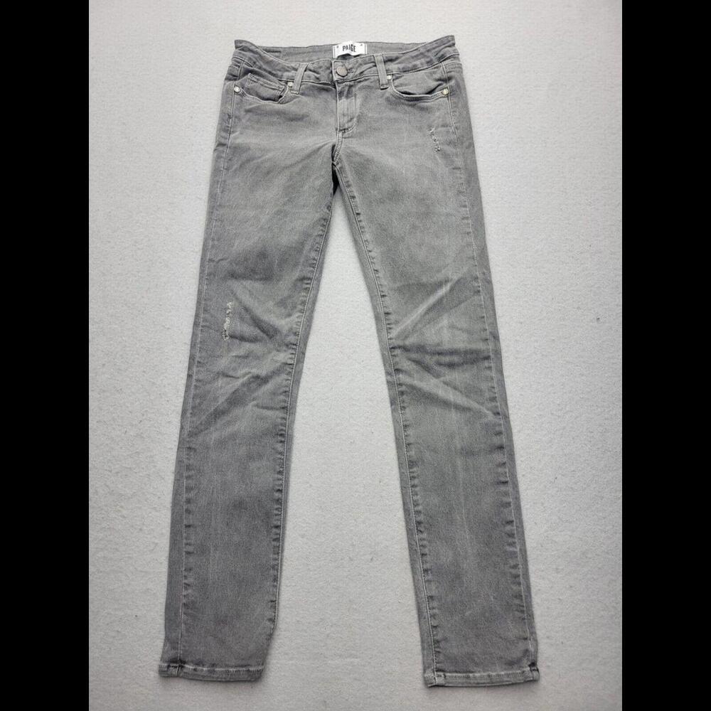 Paige Women Jeans 27 Gray Skinny Light Wash Cotton Blend Low Distressed USA